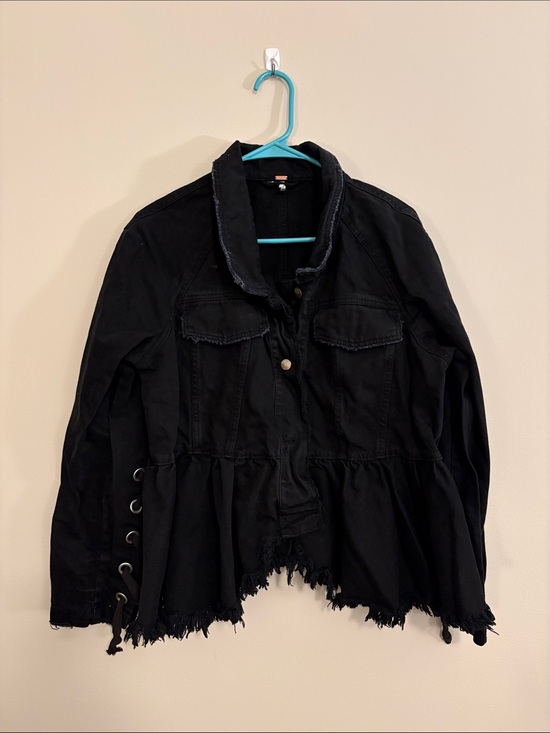 Free People Jackets & Blazers - Free People Black Distressed Peplum Jean Jacket